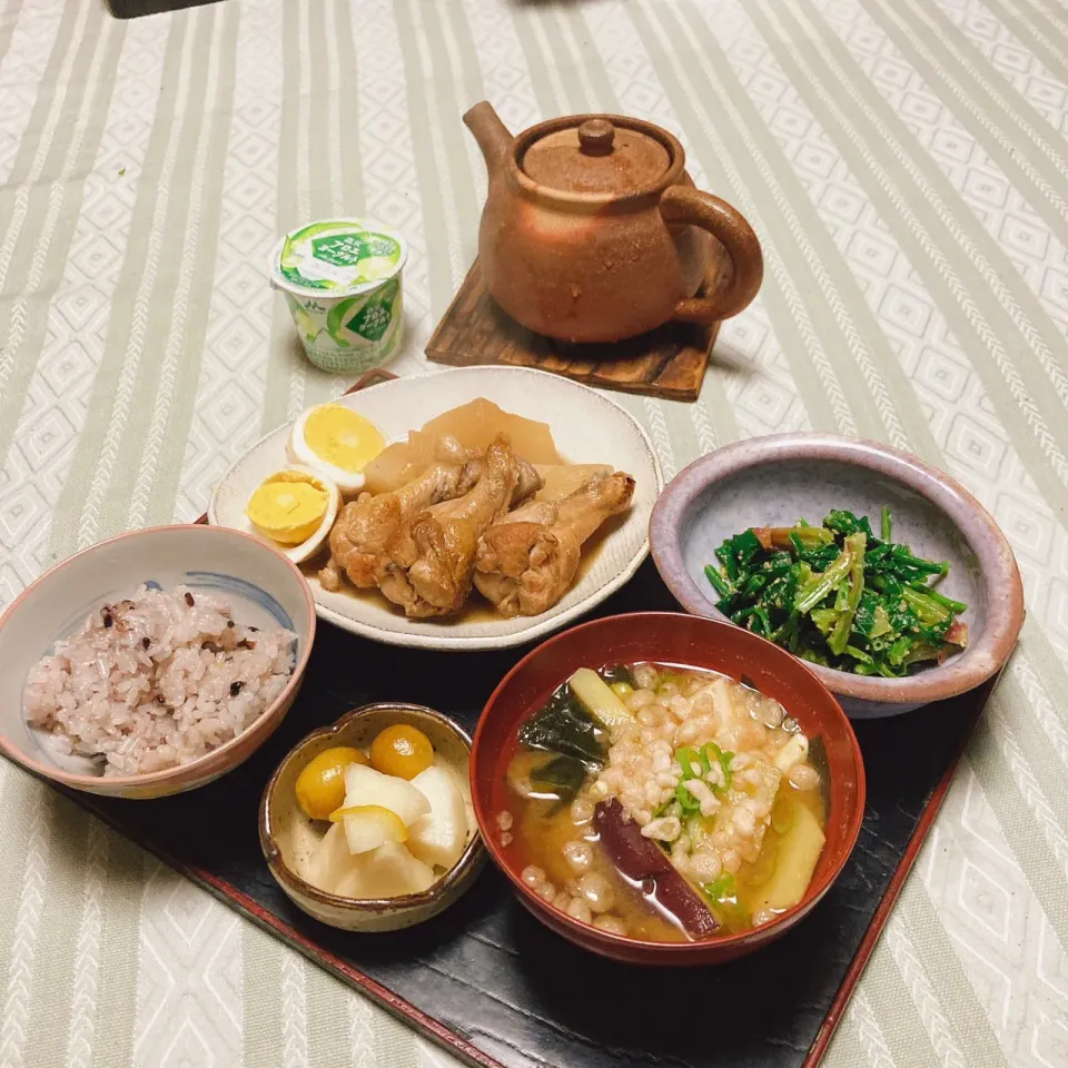 grandmaの晩ごはん☆ 今夜は手羽元と大根煮…ほうれん草のワサビ和え…頂きます|kaoriさん