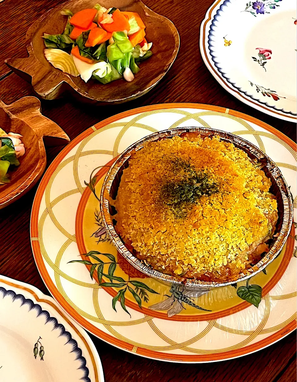 晩ごはん♯スコップメンチカツ♯梅酢野菜サラダ|小松菜さん