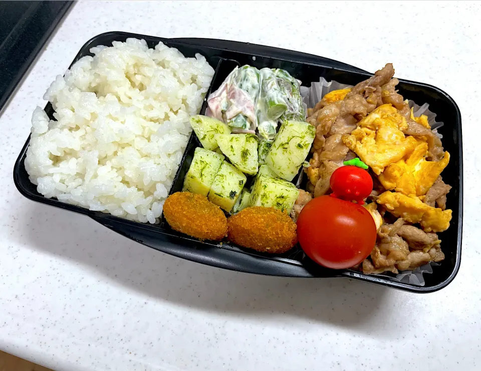 2/9 旦那弁当⁂豚肉と卵のオイスター炒め弁当|ゆさん