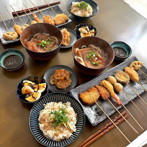 「うどんスープ」を使ってみたSnapdishの料理・レシピ写真:由美さんの料理お休みの串揚げブランチ🍽️