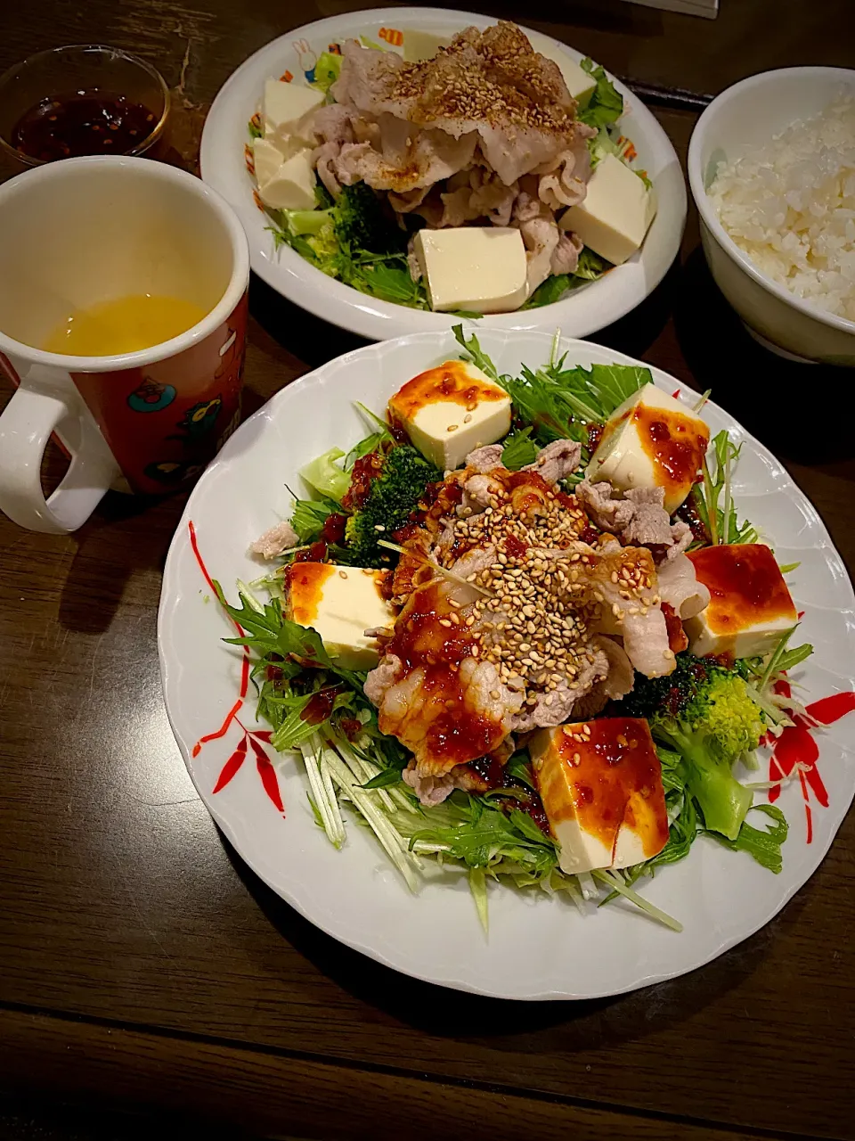 豚バラ肉のしゃぶしゃぶサラダ　豆板醤ダレ　お茶|ch＊K*∀o(^^*)♪さん