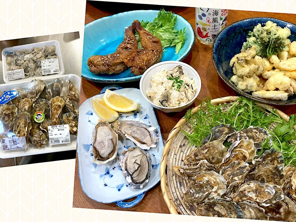 Snapdishの料理写真:夫の出張土産 豊前海一粒かきで 晩ご飯|sakuramochiさん