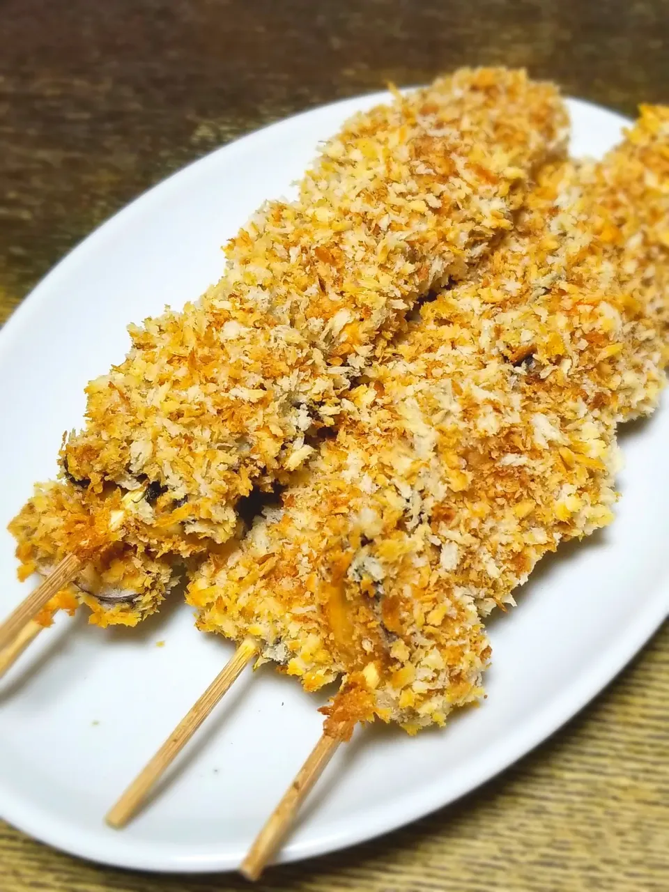 ぱんだのままんさんの料理 パパ作👨ムール貝の揚げない串揚げ|ぱんだのままんさん