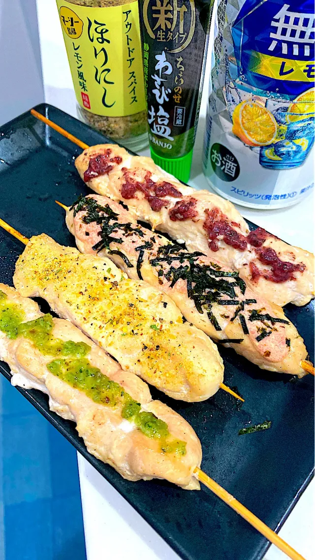 Snapdishの料理・レシピ写真:ささみ焼き鳥😋｜週末に！ちょっと話題のささみ串いかが〜？