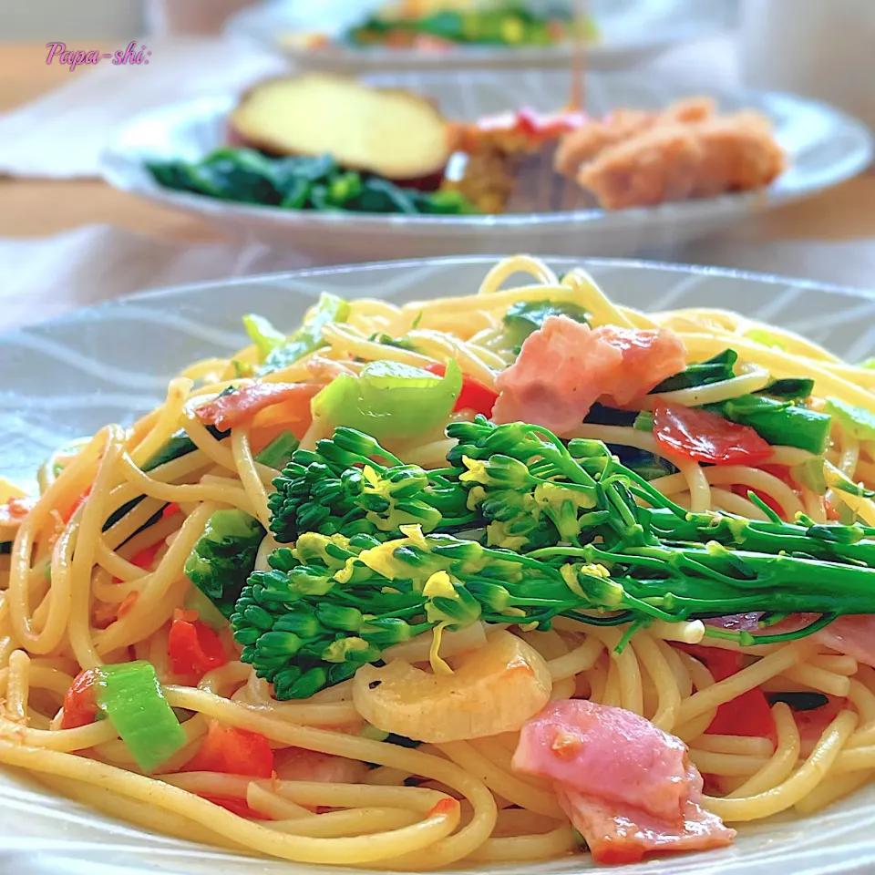 ブロッコリーの菜の花と高菜のパスタ|パパ氏さん