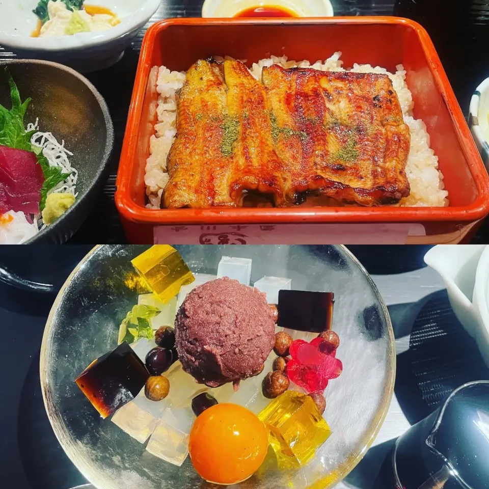 Snapdishの料理写真:鰻重とあんみつ|めんちゃんさん