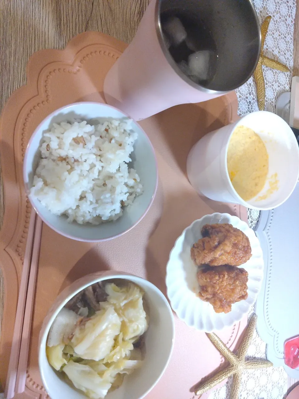 唐揚げ　豆乳茶碗蒸し　キャベツ煮|なつき♪さん