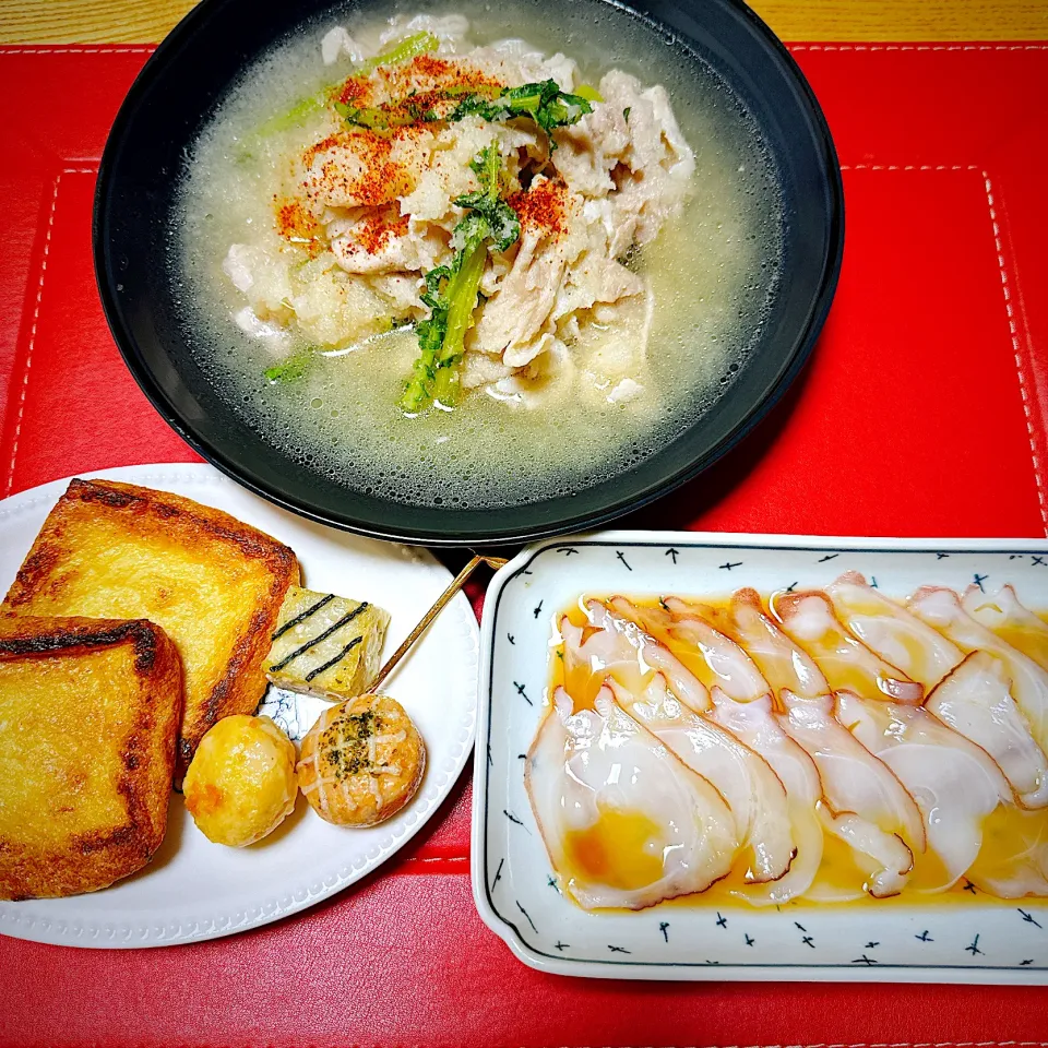 豚肉のおろし煮
タコの薄づくり
お揚げさん焼いたの、さつま揚げ|naoさん