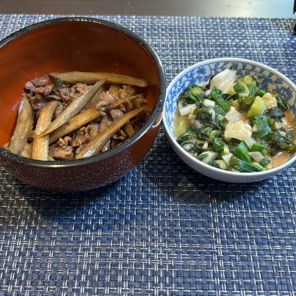 豚肉の時雨煮・葉玉ねぎとワカメのぬた|a-parkさん