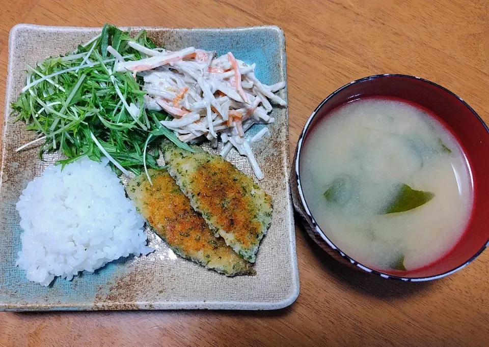 2024 0215　あじの磯辺焼き　ごぼうサラダ　えのきとわかめのお味噌汁|いもこ。さん