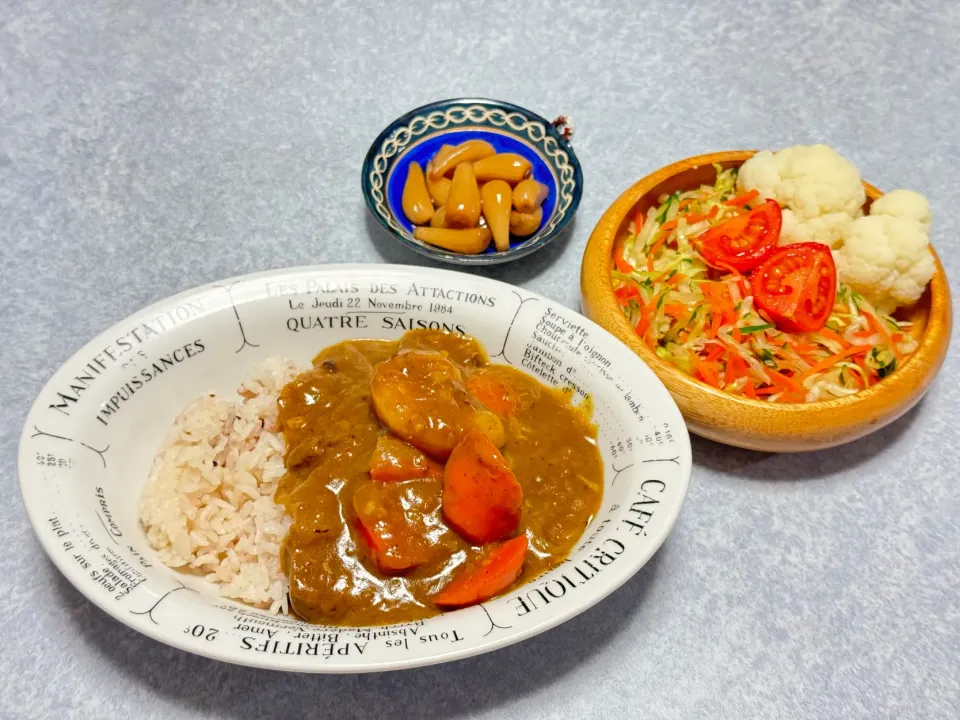 Snapdishの料理写真:にんじんチャレンジ🥕カレーライスとサラダ|Orie Uekiさん