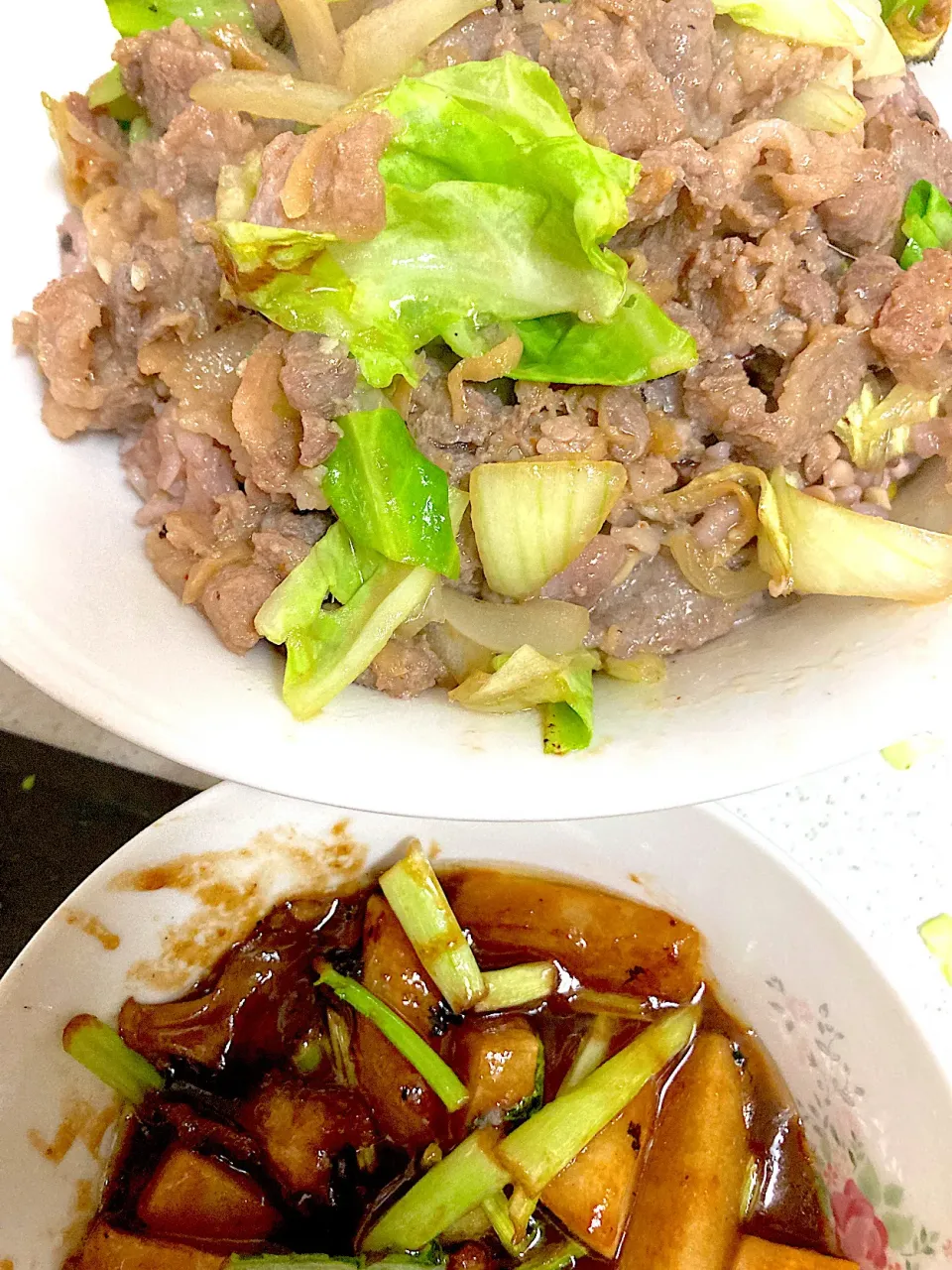 生姜焼き丼、梅醤油炒め|まみみさん