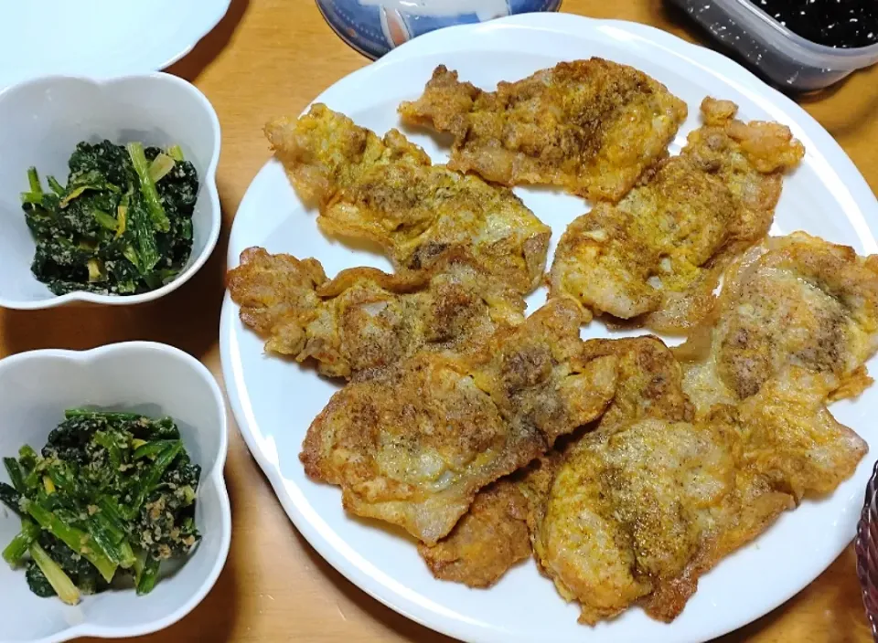 豚肉のピカタとほうれん草の胡麻和え|しまだ ちえこさん