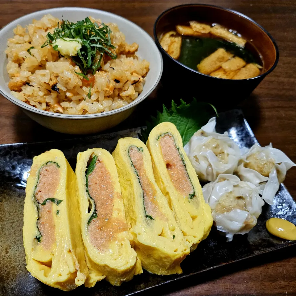 明太だし巻き、鮭炊き込みご飯|にきじろうさん