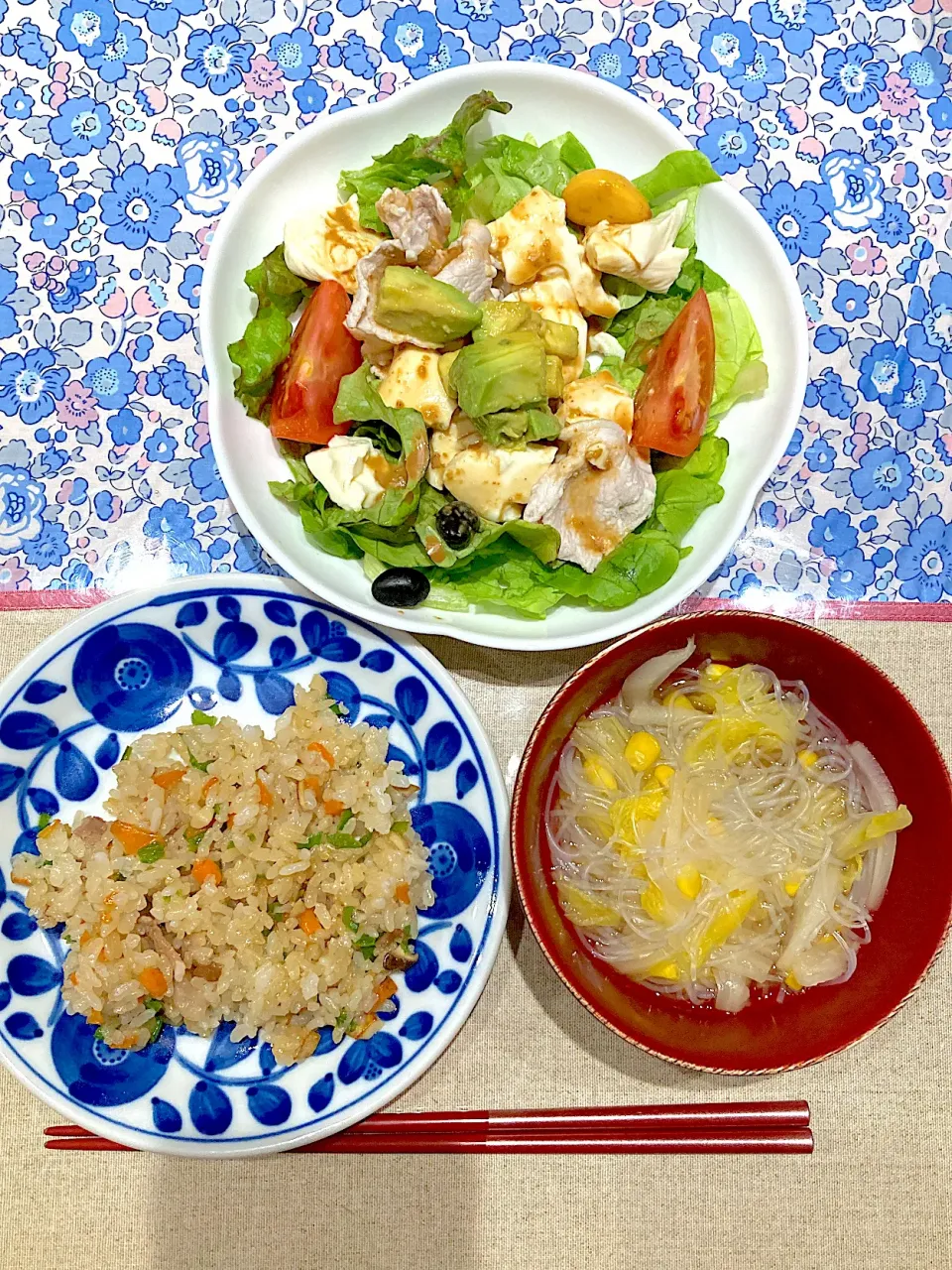 チャーハンと豆腐サラダと白菜春雨スープ|おしゃべり献立さん