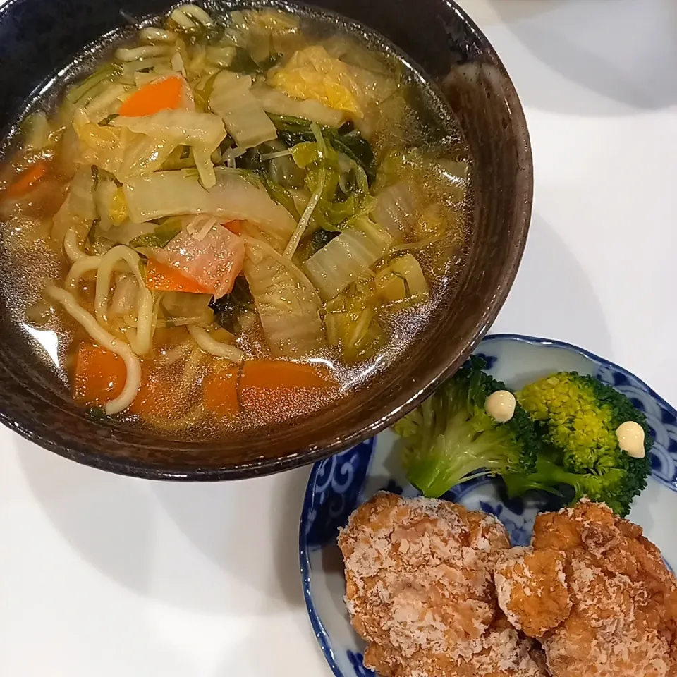 白菜がうまいラーメン　からあげ　ブロッコリー|🍏りんご🍎さん