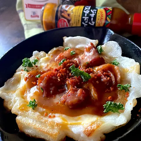 「ジャークマスタードソース」を使ってみたSnapdishの料理・レシピ写真:餅ピザ🍕withジャークマスタードソース