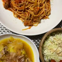 〜メニュー🥪〜
・ひき肉とトマトのパスタ
・豚と白菜のみぞれ煮
・サラダ|MONSTERさん