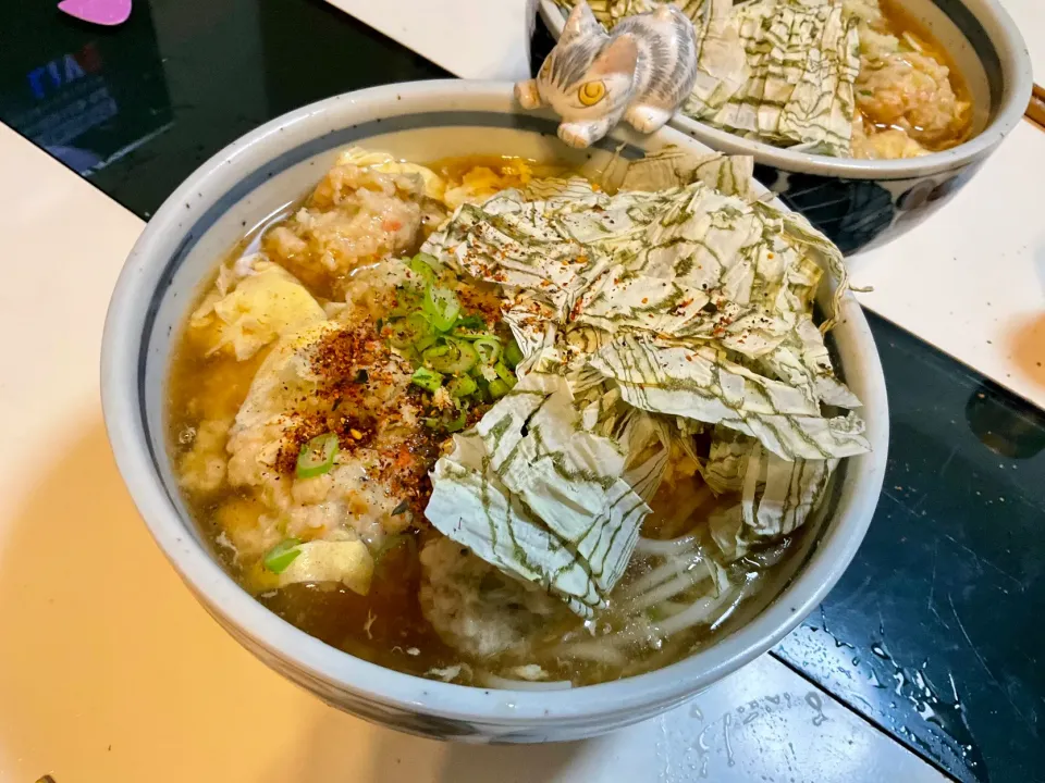 あんかけ鶏肉団子うどん
#生姜とネギたっぷりの団子
#餡掛けうどん
#ネギは分葱|Takeshi  Nagakiさん