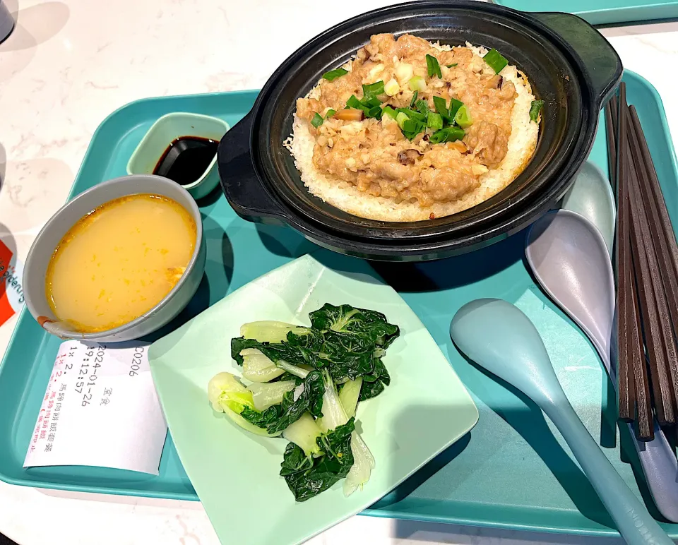 Rice with water chestnuts and pork patty set|skyblueさん