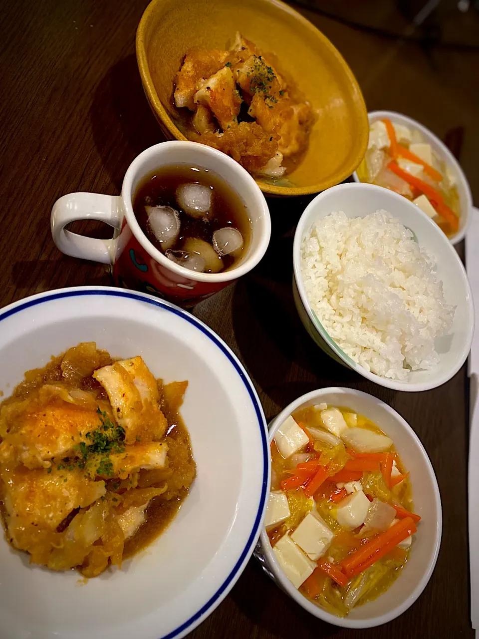 鶏の玉ねぎおろし煮　豆腐のとろみ餡煮　ほうじ茶|ch＊K*∀o(^^*)♪さん