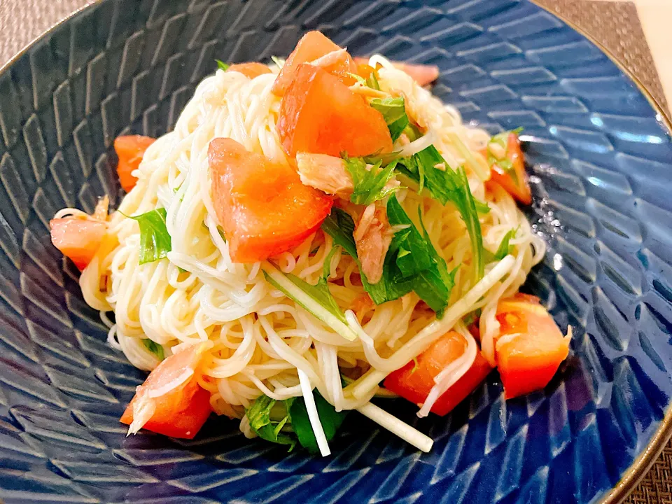 トマトと水菜の冷製パスタ|きい@料理好きサラリーマンさん