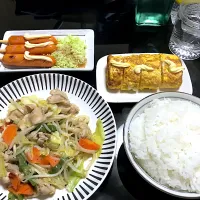 Snapdishの料理写真:野菜炒め、厚巻き玉子作った(•ㅂ•)و|ぽてさん