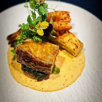 Baked Teriyaki White Cod & Charbroiled 7 Spice Tiger Prawn
~ Served With Tobiko Cream Sauce , 1000 Layer Potatoes & Sauteed HK Baby Spinach|Max Tehさん