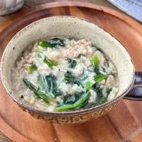ほうれん草とひき肉のとろろ粥|ヤマサ醤油公式アカウントさん