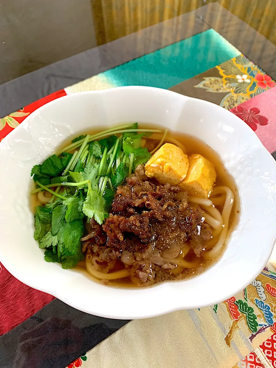 肉うどん　三つ葉☘️とだし巻きのせ|プクママさん