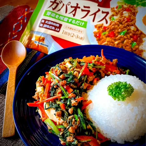 「大豆のお肉のガパオライス」を使ってみたSnapdishの料理・レシピ写真:🇹🇭大豆のお肉で春菊のガパオライス🇹🇭