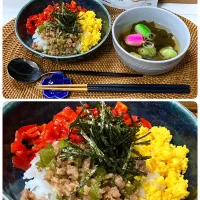 若ごぼうのそぼろ三色丼でちらし寿司