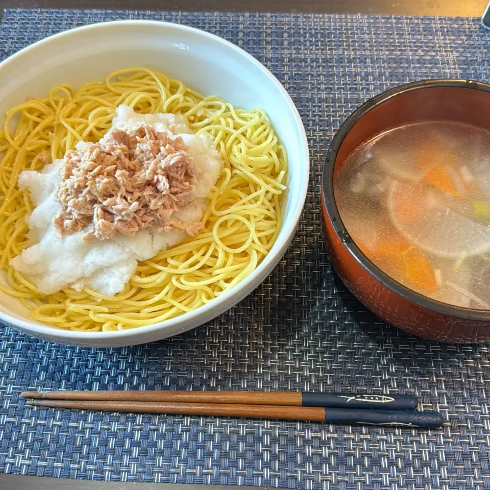 大根おろしとツナのパスタ・中華風野菜スープ|a-parkさん