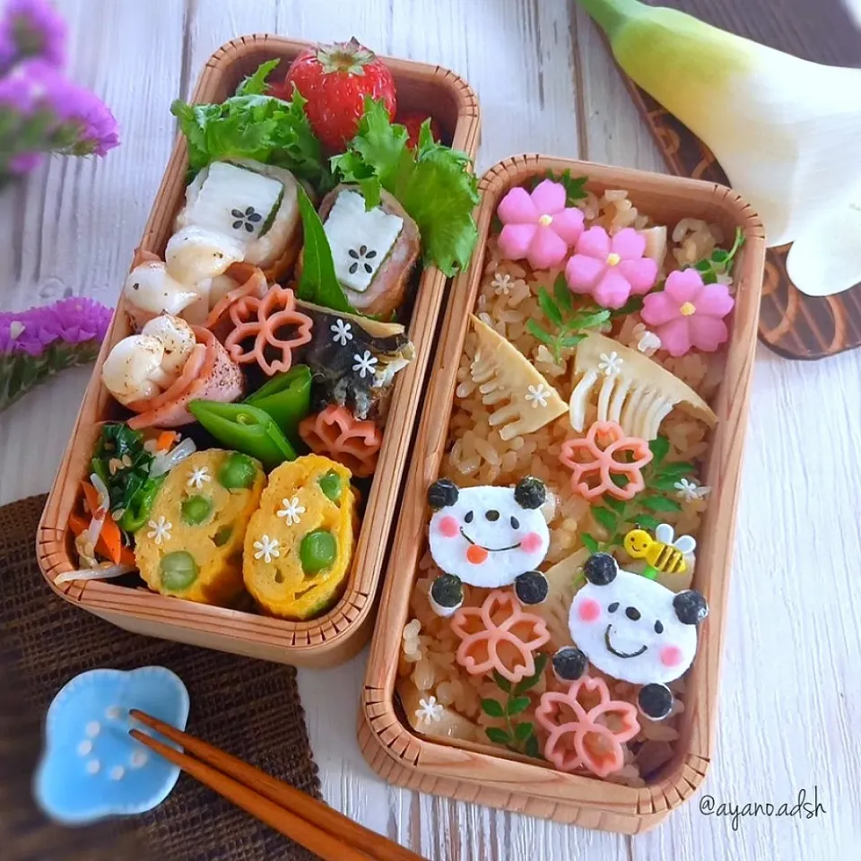 Snapdishの料理写真:🌿筍ご飯♡🐼パンダと桜の春弁当🌸|ayano.adshさん