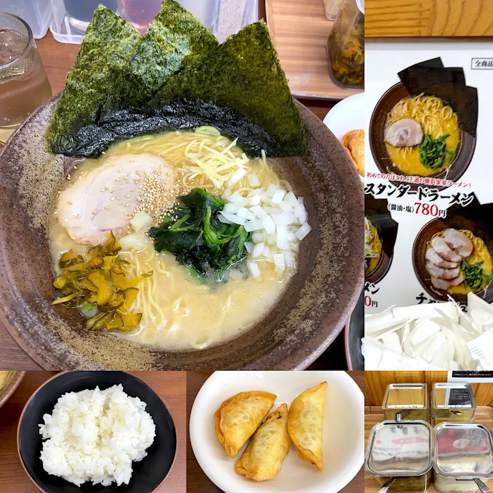 豚骨ラーメン🍜　揚げ餃子🥟　ご飯🍚|るみおんさん