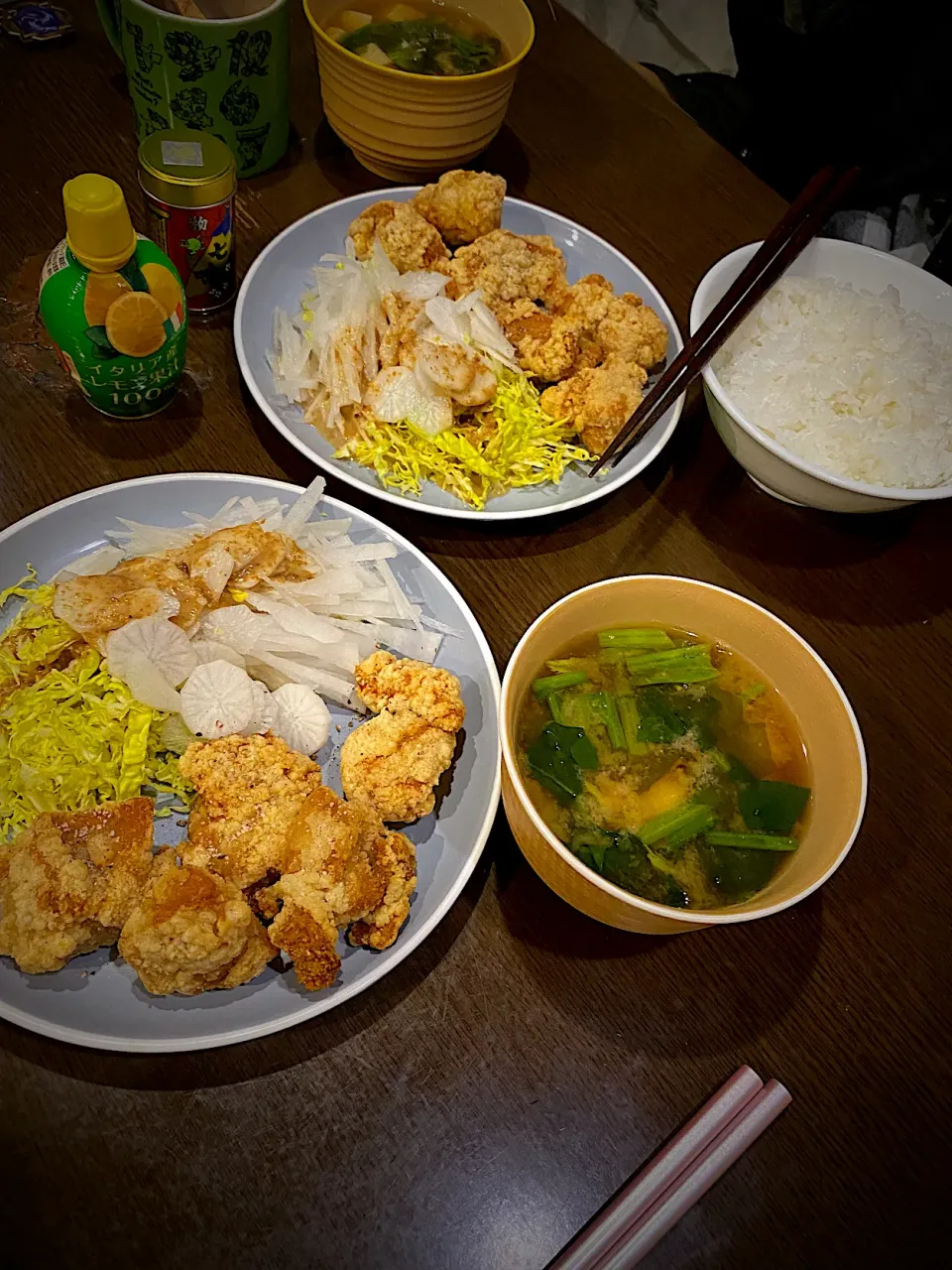 鶏塩唐揚げ　大根サラダ　ほうれん草と豆腐のお味噌汁|ch＊K*∀o(^^*)♪さん