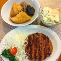 Snapdishの料理写真:☆メンチカツ
☆ポテトサラダ
☆揚げとコンニャク　椎茸の煮物