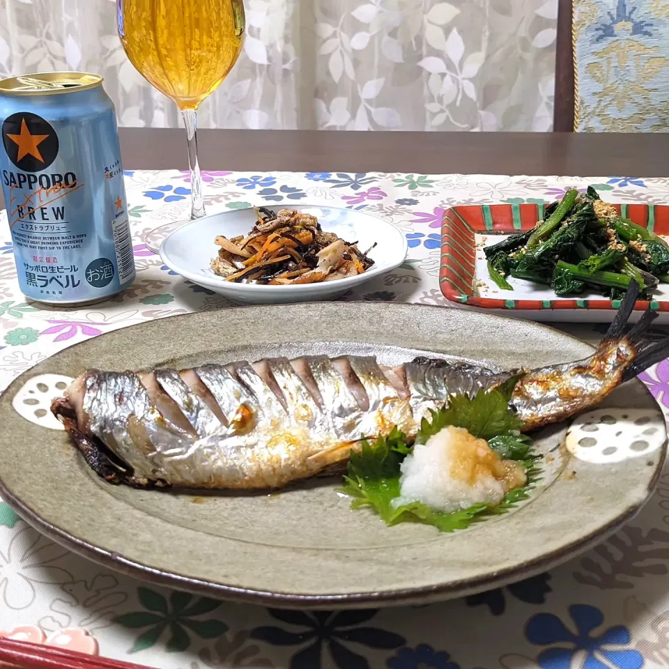 ニシンの塩焼き
縮みほうれん草の胡麻和え
ひじきの煮物|ヒカリーさん