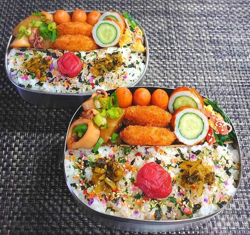 Snapdishの料理写真:母とムスコのラブラブおソロ♪イカ大根＆イカえびカツ弁当|からあげビールさん