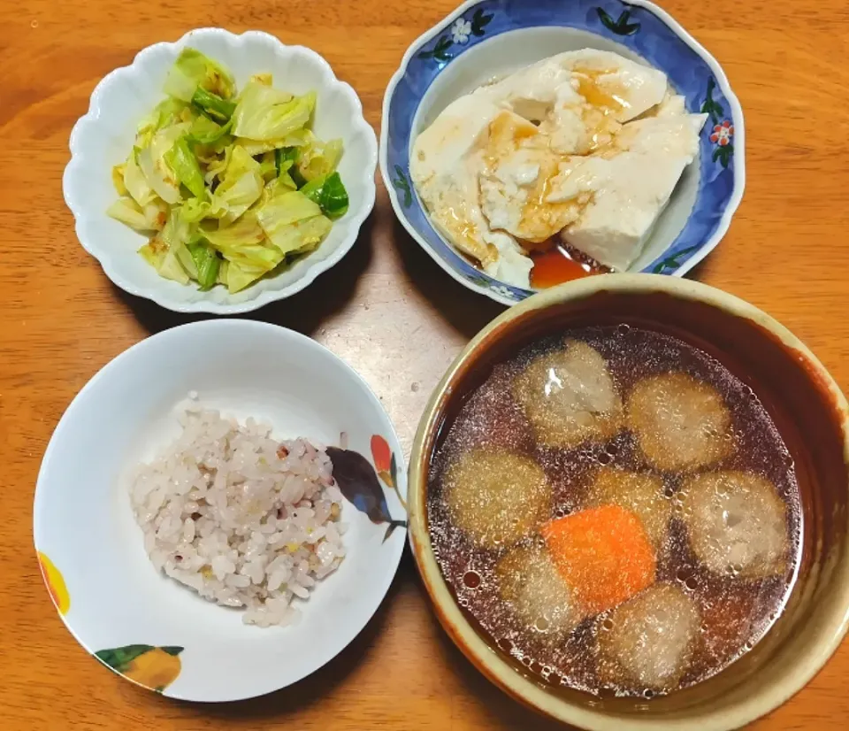 2024 0307　いわしのつみれ汁　キャベツの梅和え　山芋豆腐|いもこ。さん