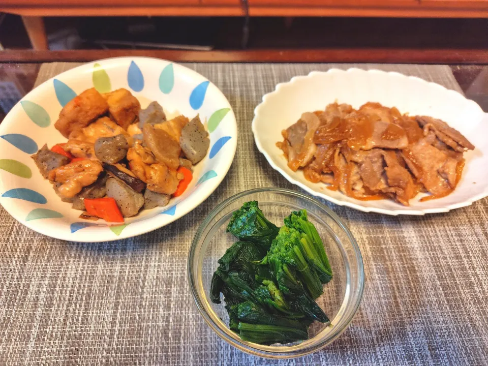 生姜焼き　煮物　ほうれん草のお浸し|takacさん