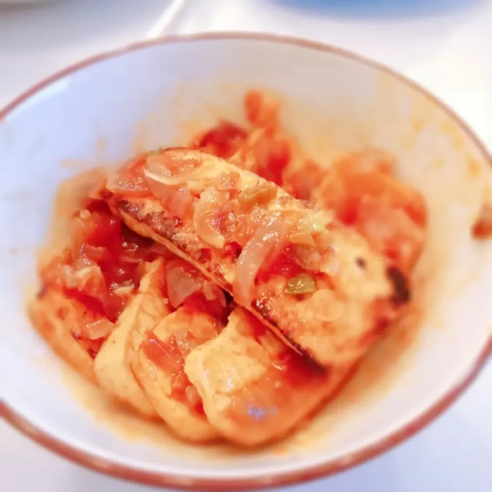 Pan fried Tofu 

Sauce: Gochujang sauce + teriyaki sauce + fish sauce +  sesame oil + garlic + red onions + spring onions|2721_blissさん