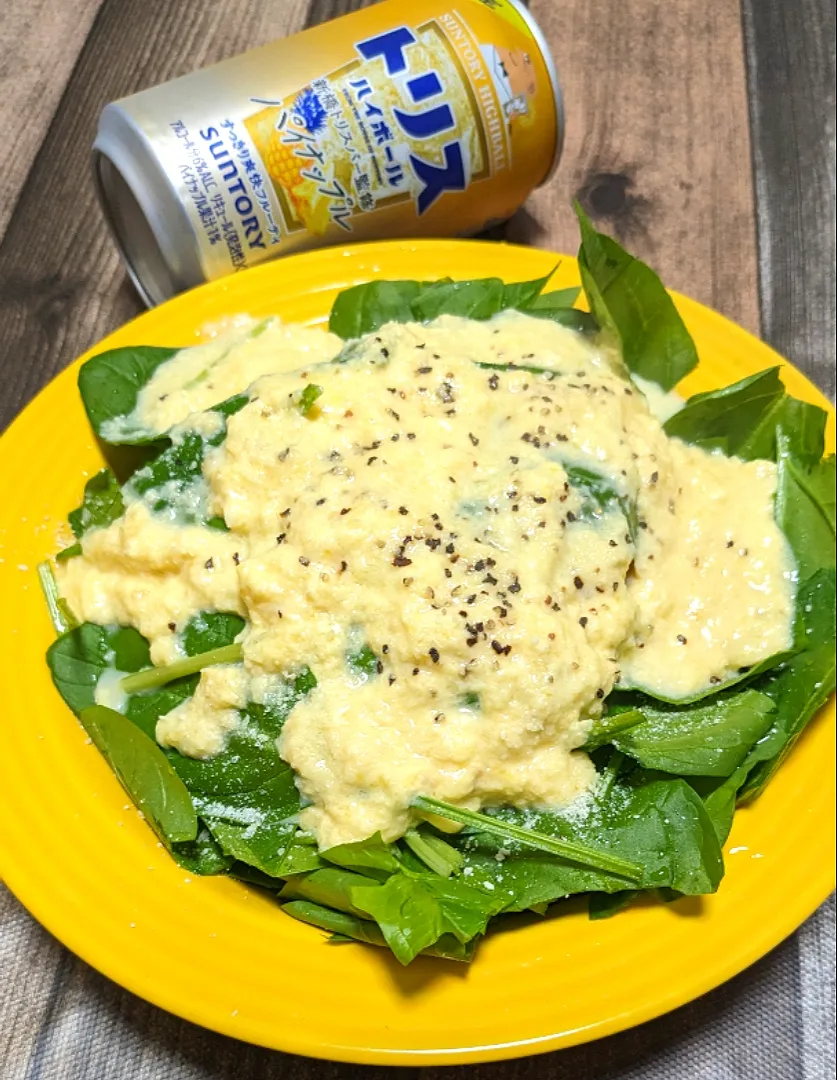 サラダほうれん草の
　カルボナーラ風🥗|ひとみんΨ(*´∀｀)Ψさん