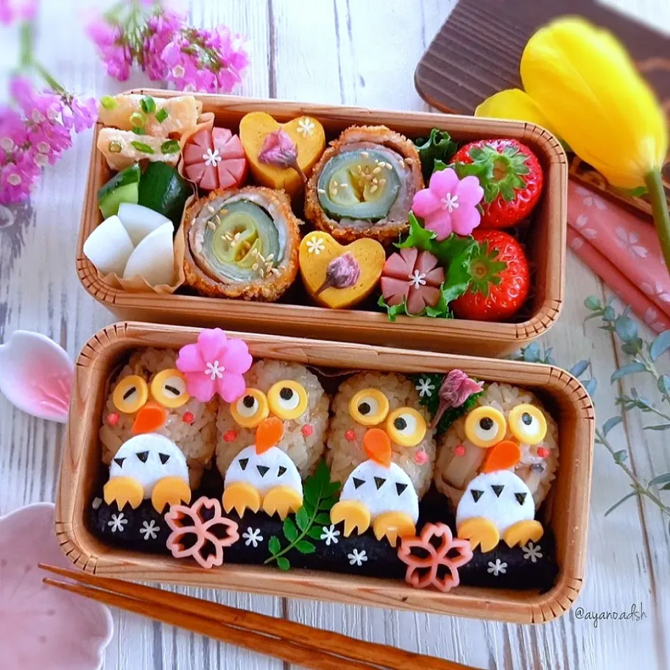 🌸春のふくろう🦉🌸
キノコの炊き込みご飯おにぎり弁当|ayano.adshさん