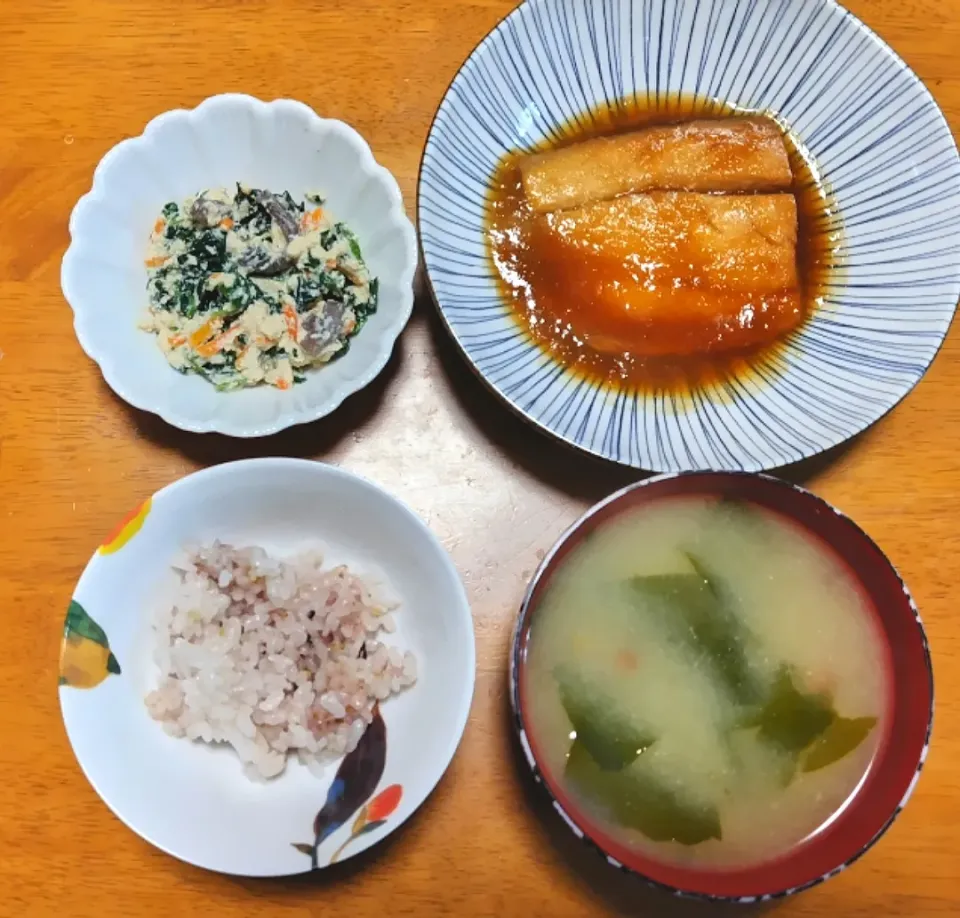 2024 0314　鯖のみぞれ煮　ほうれん草の白和え　なめことわかめのお味噌汁|いもこ。さん