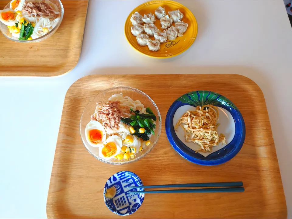 今日の昼食　ツナ缶そうめん、切り干し大根ポン酢和え、焼売|pinknari🐰🌈さん