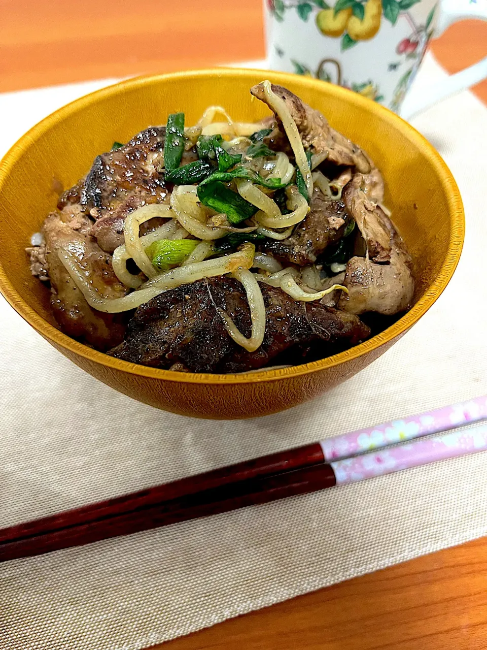 自炊　レバニラもやし丼|みんさん