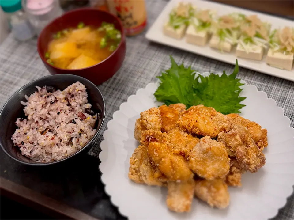 鶏の竜田揚げ・水菜とえのきの冷奴|こりちゃんさん