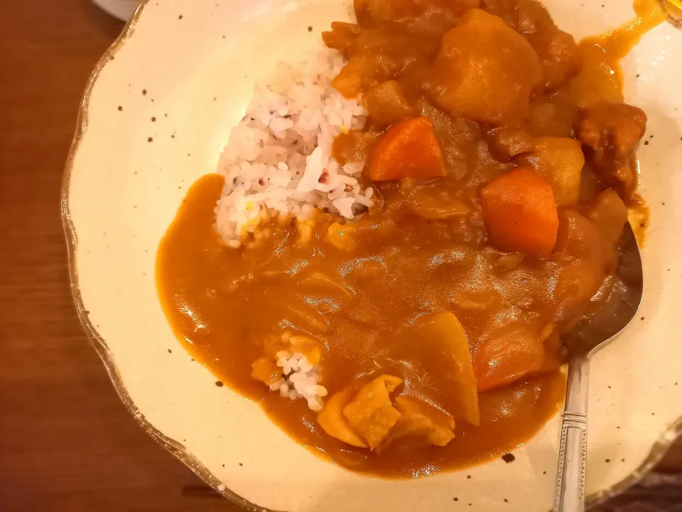 Snapdishの料理写真:🍛ジャワカレー辛口バーモントカレー甘口合いがけ|🍏りんご🍎さん