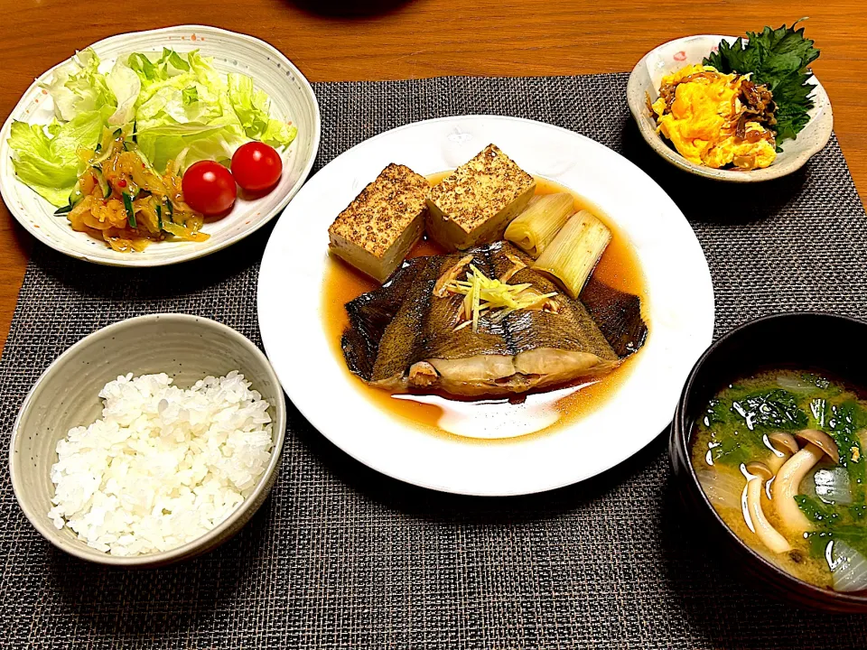 赤カレイの煮付け、焼き豆腐、白葱|柚子きりかさん